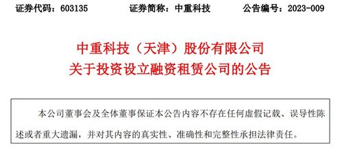 中重科技 天津 股份投資設立融資租賃公司